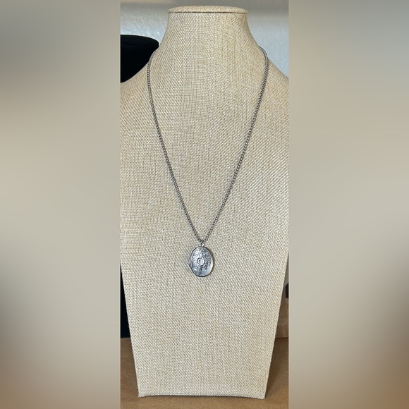 Floral Locket Necklace, Sterling Silver over Stainless Steel - Picture 7 of 9